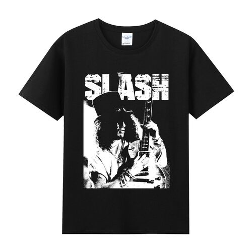 纯棉圆领摇滚T恤枪花slash吉他手