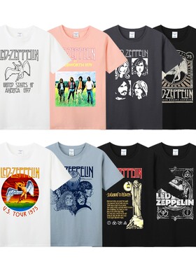 夏装宽松大码纯棉圆领短袖摇滚乐队T恤衣服ledzeppelin齐柏林飞艇