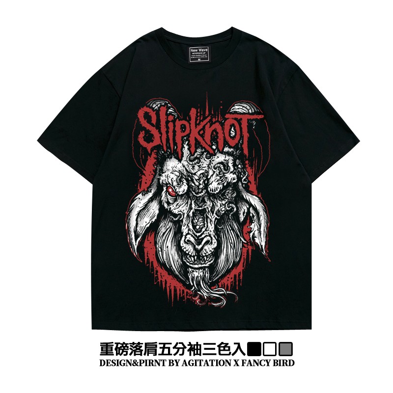 重磅阿美咔叽活结slipknot摇滚落肩款五分袖oversizeT恤夏美式男
