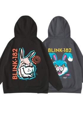blink-182朋克乐队联名潮牌周边连帽加绒套头卫衣秋冬男女bf欧美