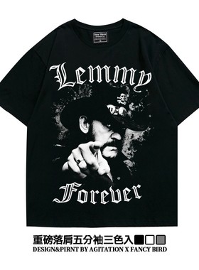 motorhead摩托头欧美摇滚宽松大码落肩款短半袖T恤男夏季oversize