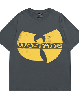 wutang嘻哈hiphop说唱美式阿美咔叽oversize重磅落肩款五分袖T恤