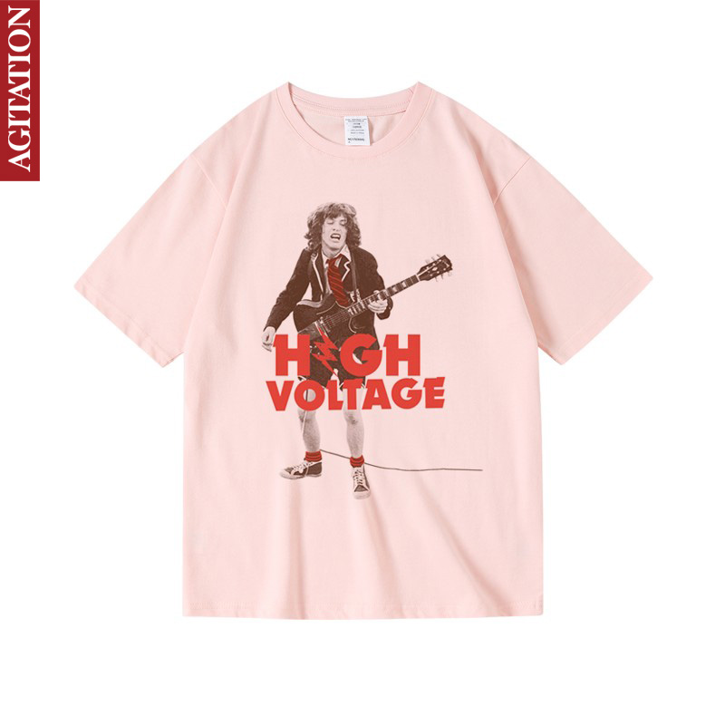 女男夏季中性摇滚老炮重金属acdc美式复古印花周边纯棉短半袖T恤