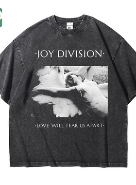 欧美潮流joydivision快乐分裂朋克宽松水洗重磅纯棉五分短袖T恤男