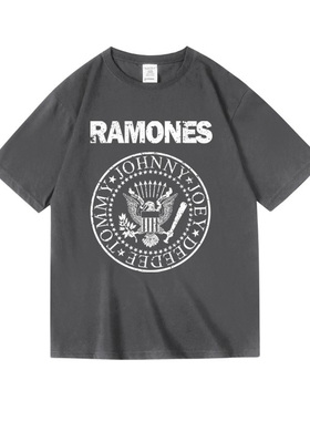 潮牌ramones雷蒙斯朋克摇滚乐队复古印花衣服纯棉短半袖T恤女男夏