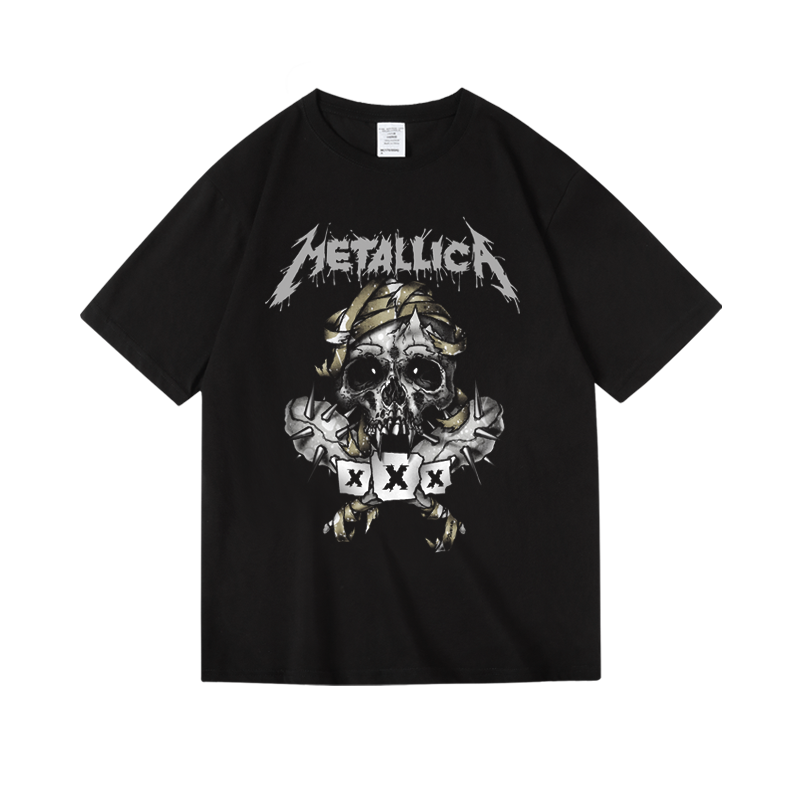欧美金属乐队metallica周边衣服印花纯棉短半袖T恤女男夏季中性款