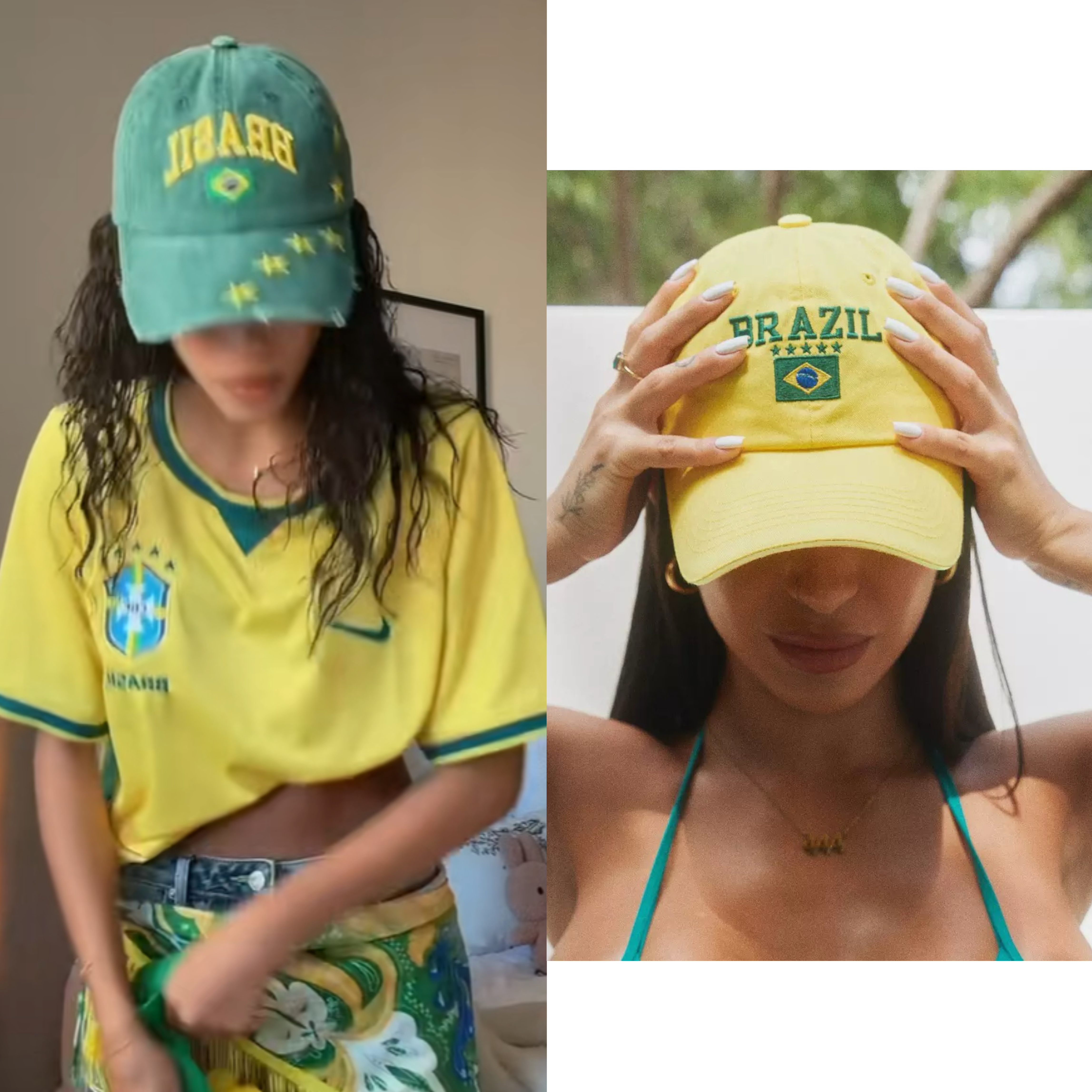 JHZ辣妹南美足球BRASIL巴西国旗刺绣棒球帽复古老爹帽鸭舌帽遮阳