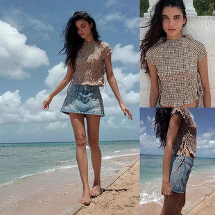 气质时尚 女装 新品 083 褶皱格子府绸上衣 2487273 泡泡袖 2026夏季