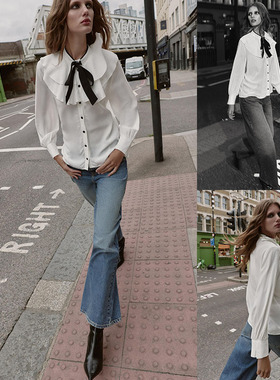 2025冬季新品 女装 时尚甜美撞色蝴蝶结叠层装饰衬衫 1971167 712