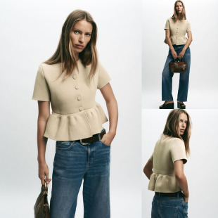 时尚 圆领纽扣短袖 短裙式 2025秋季 2142212 女装 针织外套 711 新品