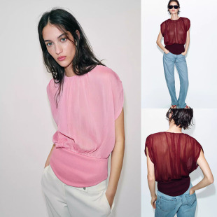 短袖 女装 半透明乔其纱拼接上衣 1165178 717 2026夏季 620 新品