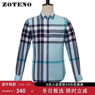 衫 ZOTENO 长袖 男格纹纯棉商务休闲修身 衣A2C065 左天奴衬衫