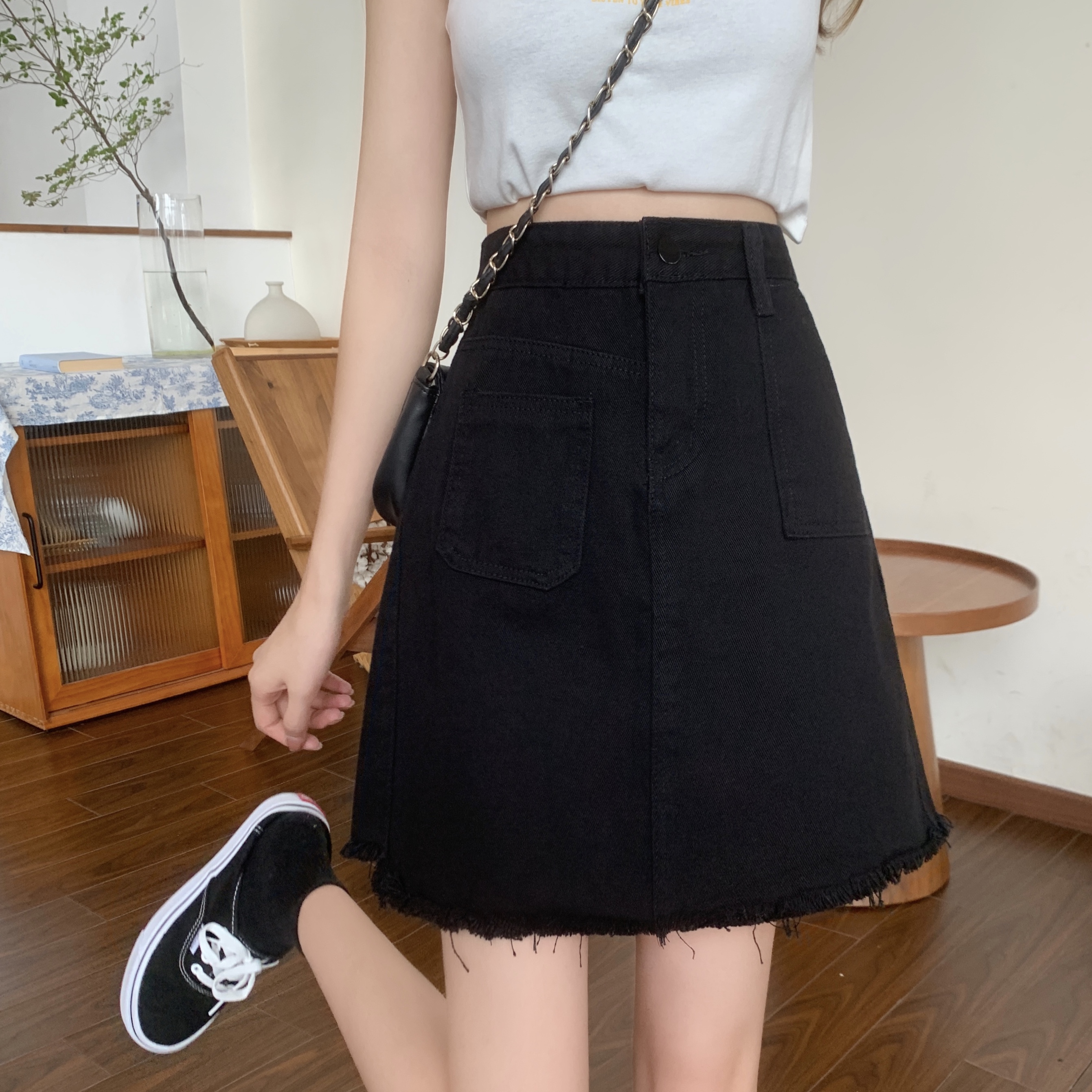 Real price Retro High Waist slim versatile fit denim skirt