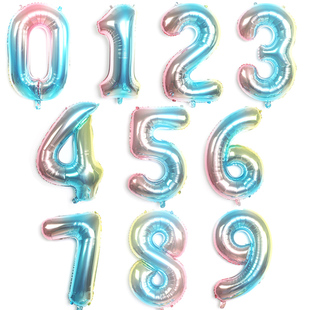 蓝色铝膜气球渐变数字0 32寸渐变数字粉色 9铝箔球生日周年庆