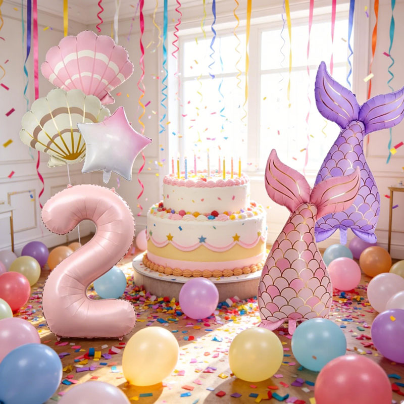 美人鱼主题生日派对气球套装女孩公主生日数字气球童趣风装饰用品