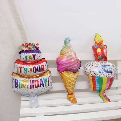 16英寸迷你彩虹冰淇淋铝膜气球造型蛋糕甜筒气球宝宝生日派对装饰