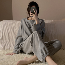 2025年新款纯棉春秋冬季华夫格睡衣女士套装可运动夏天长袖家居服