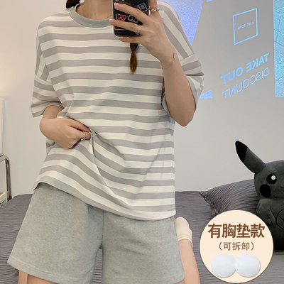 胸垫睡衣女夏季纯棉2022年新款