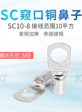 【凯士通】SC10-8铜端子 窥口铜鼻子铜压线鼻紫铜镀锡接线鼻100只