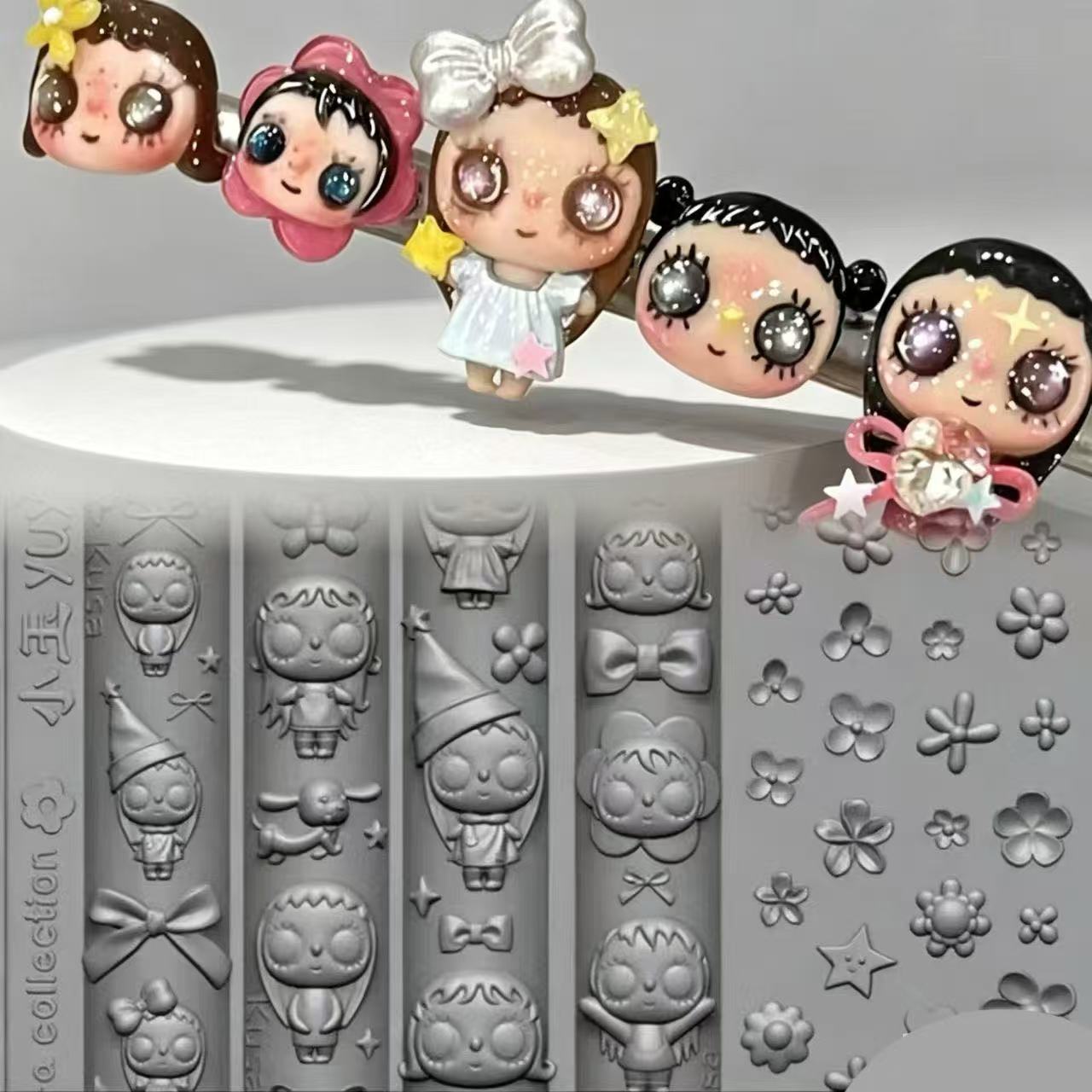 萌娃美甲硅胶模具立体女孩头像图片