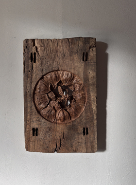 天然古董木雕老木板空间装饰璧饰侘寂风挂件收藏荷花莲子251031