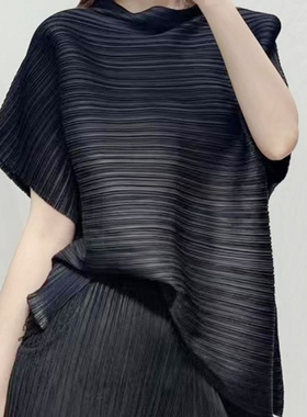 三宅系列褶皱女夏季高端新款特别百搭短袖上衣显瘦恤衫女装透气