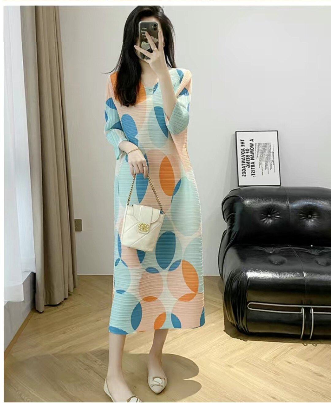 2025新款褶皱连衣裙女新款小众减龄气质清新舒适宽松休闲裙子