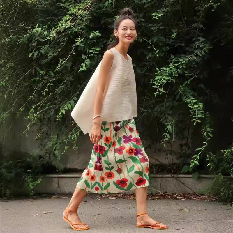 小众设计感三宅半身裙褶皱夏季减龄显瘦大码开叉百褶裙2025新款