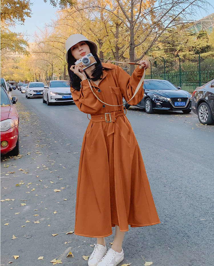 여성 의류 샘플 실제 의류 커팅 사진 봄과 가을 롱 스커트 프렌치 긴팔 드레스 패턴 1319 크래프트 종이 패턴