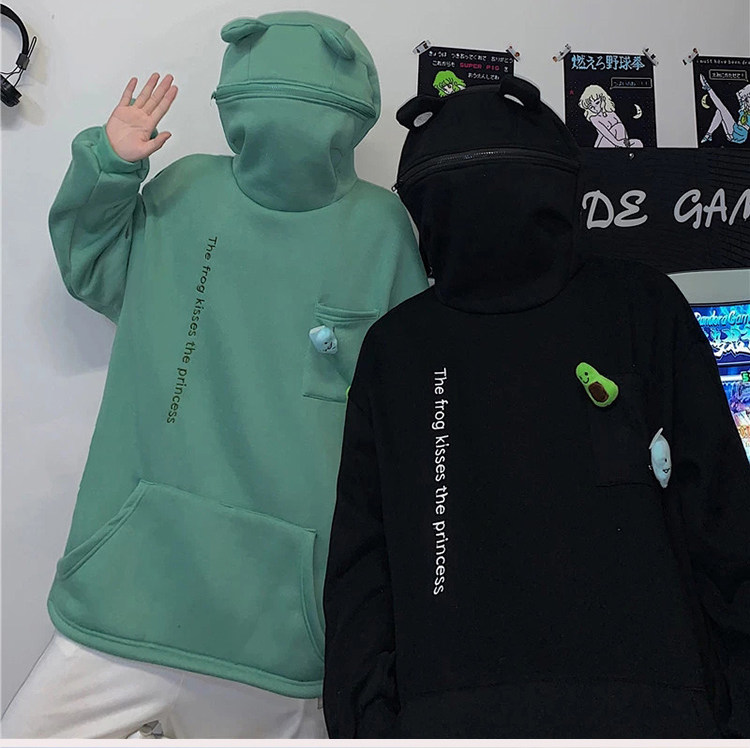 개구리 정장 DIY 실제 샘플 1:1 자른 그림 남성과 여성 커플 느슨한 스웨터 어린이 후드 부모-자식 의류 패턴