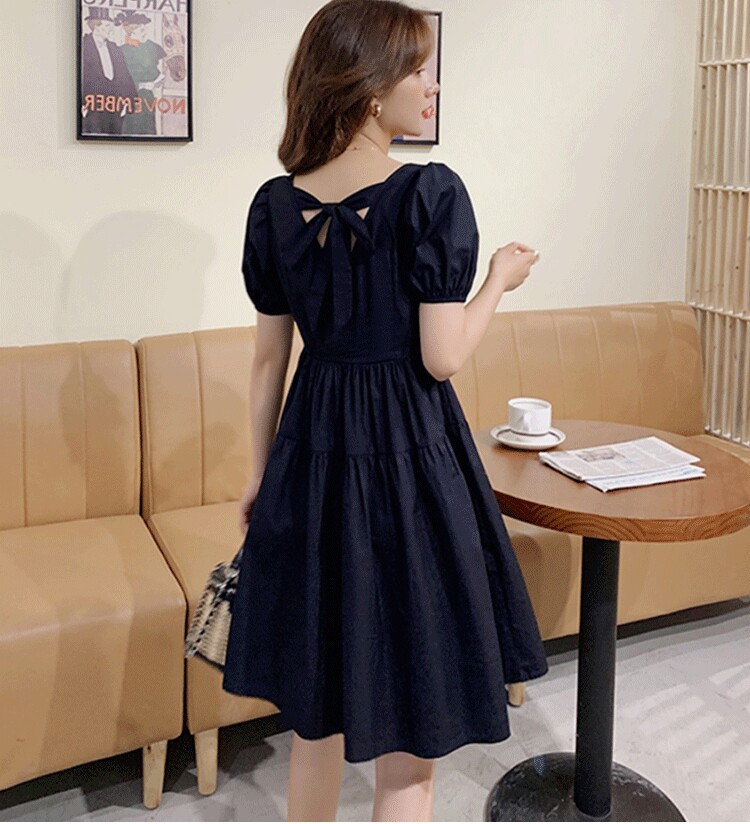 실제 샘플 의류 커팅 다이어그램 프렌치 반팔 스퀘어 넥 드레스 허리 중간 길이 스커트 종이 패턴 컷 아웃 1299