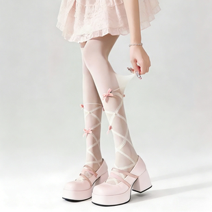 袜 lolita洛丽塔白丝蝴蝶结芭蕾少女风打底连裤 白色丝袜女夏季 薄款