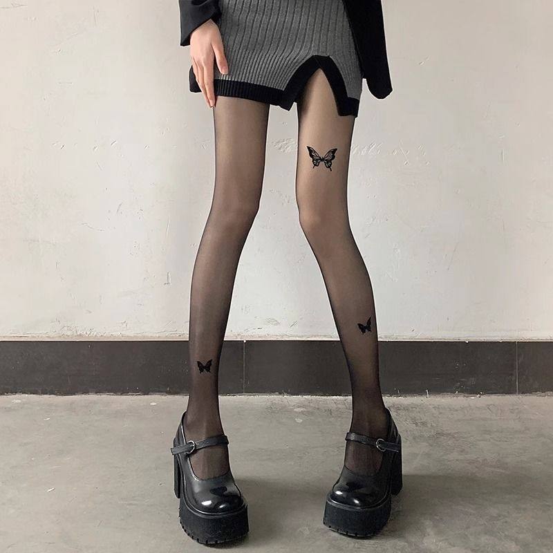 蝴蝶结丝袜女黑丝连裤袜可爱jk超薄款丝袜女夏季显瘦防勾丝包芯丝
