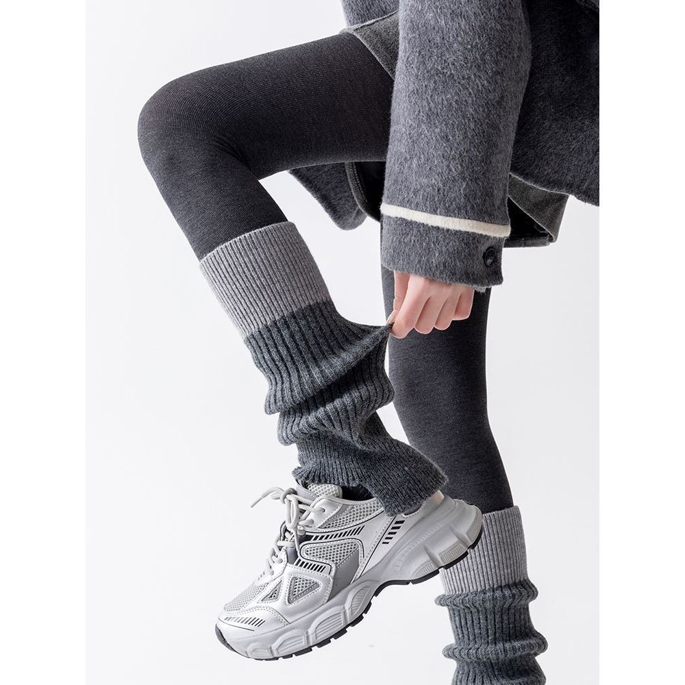 撞色袜子女冬季y2k羊绒袜套开口巴恩风小腿套配雪地靴长筒堆堆袜