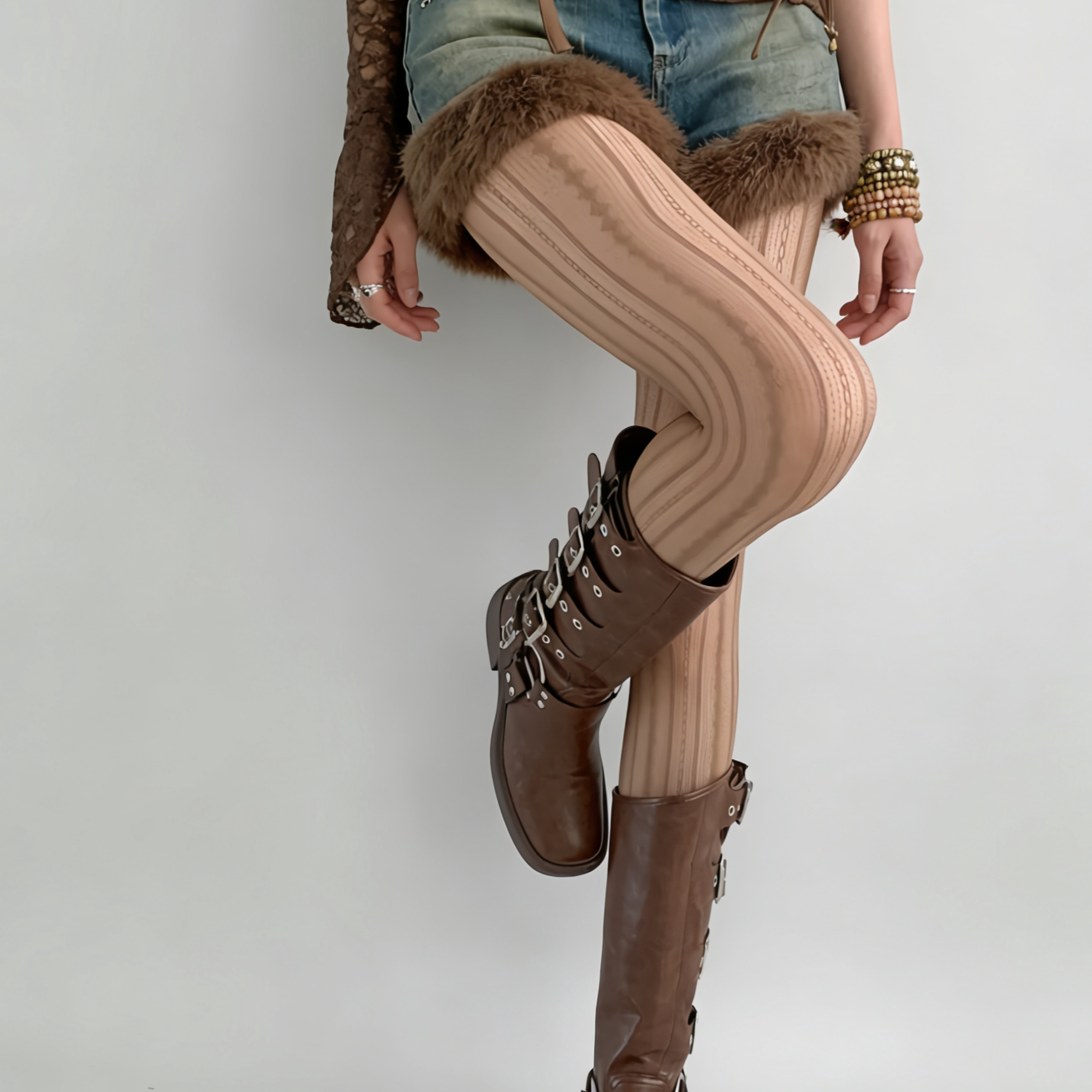 春秋薄款条纹镂空连裤袜网纹春季性感纯色打底袜紧身显瘦棕色竖纹