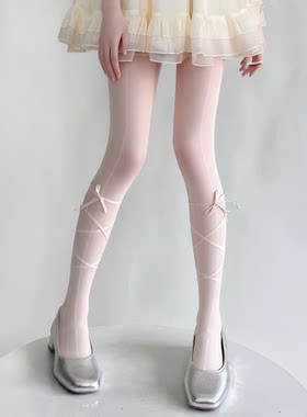 lolita奶白色丝袜女夏季薄款小腿绑带黑丝辣妹萝莉纯欲连裤袜长袜