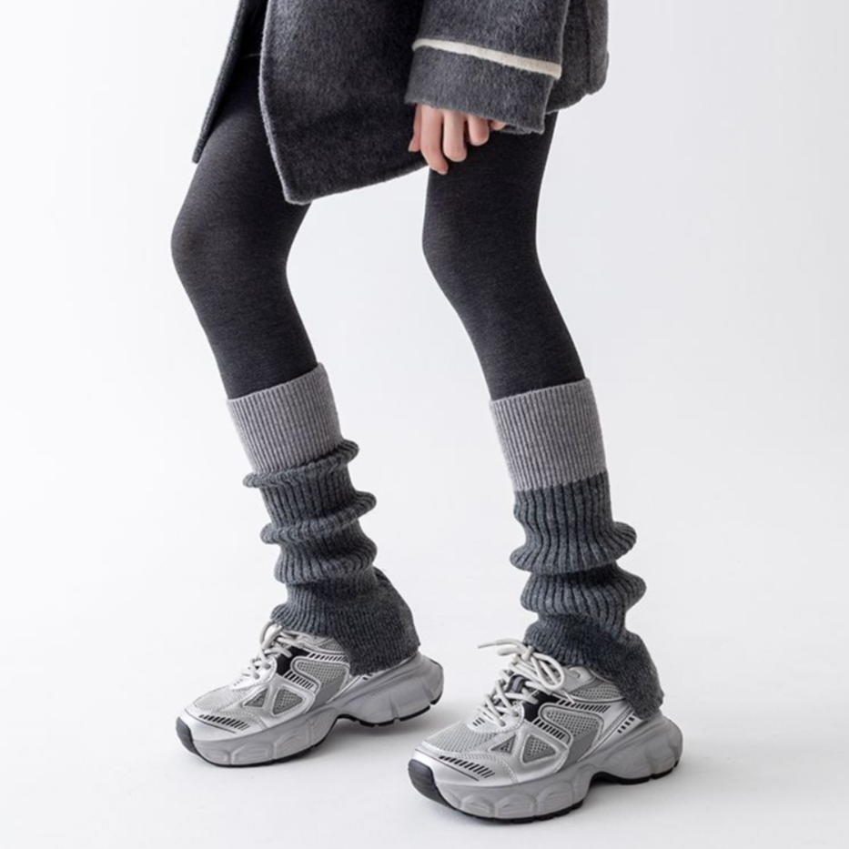 开叉加厚长筒堆堆袜撞色袜子女冬季y2k羊绒袜套显瘦个性小腿袜套