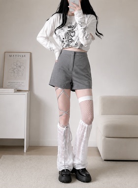 白色长筒袜女过膝绑带网纱拼接打底袜薄款防勾丝美腿袜组合款网眼