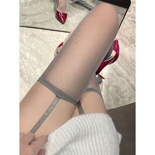 珠光吊带袜黑丝超薄打底袜防勾丝满天星长筒丝袜性感春季过膝灰色