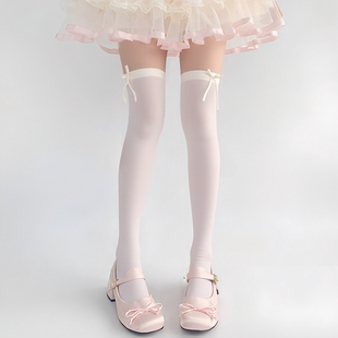 蝴蝶结过膝袜甜美少女jk洛丽塔长筒袜灰色丝袜性感显瘦百搭lolita