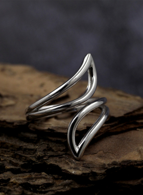 韩版ins小众设计感极简指环百搭错边水滴形质感S925纯银开口戒指