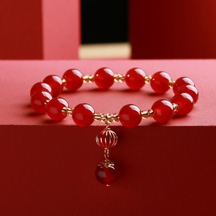 红灯笼玛瑙玉髓手链喜气高级感手链轻奢精致首饰红玛瑙玉石手串
