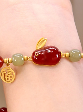 鸿福玉兔天然玛瑙玉兔兔子本命年