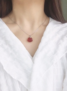 桃花草莓晶项链情侣猫爪吊坠女夏