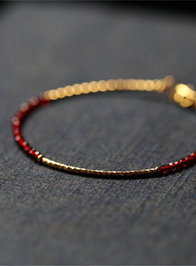 刻面红尖晶手链14K包金配件细手