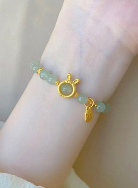 天然和田玉兔子平安扣手链女生20