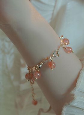 新款胭脂玲珑小众设计爱心手链中式甜美清新百搭脚链显白送闺蜜