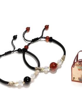 天然珍珠白玛瑙平安扣手绳情侣款