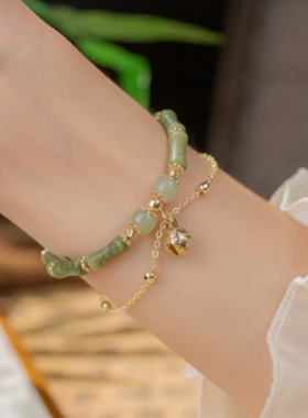 新中式天然和田玉竹节手链女生铃