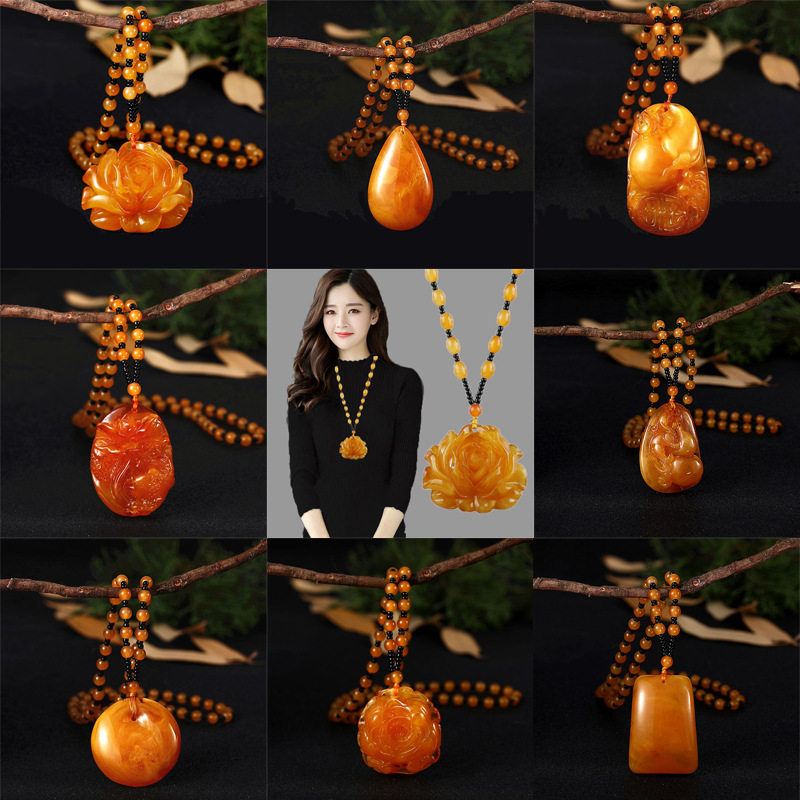 蜜蜡吊坠水滴形挂件项链首饰长款老蜜蜡毛衣链配饰男女款无事牌